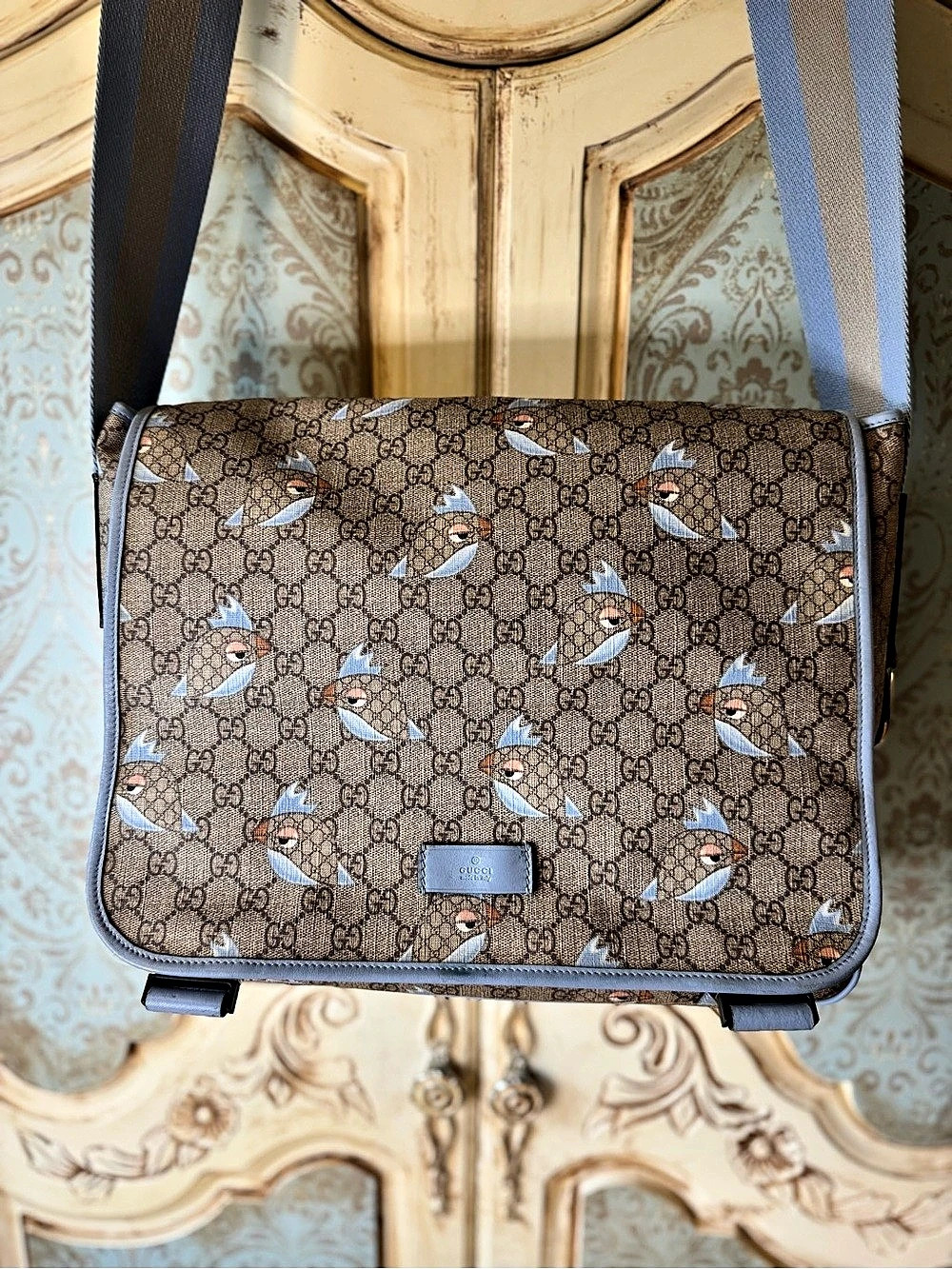 Gucci Tian GG Supreme Small Messenger Bag Brown & Blue - Picture 2 of 14